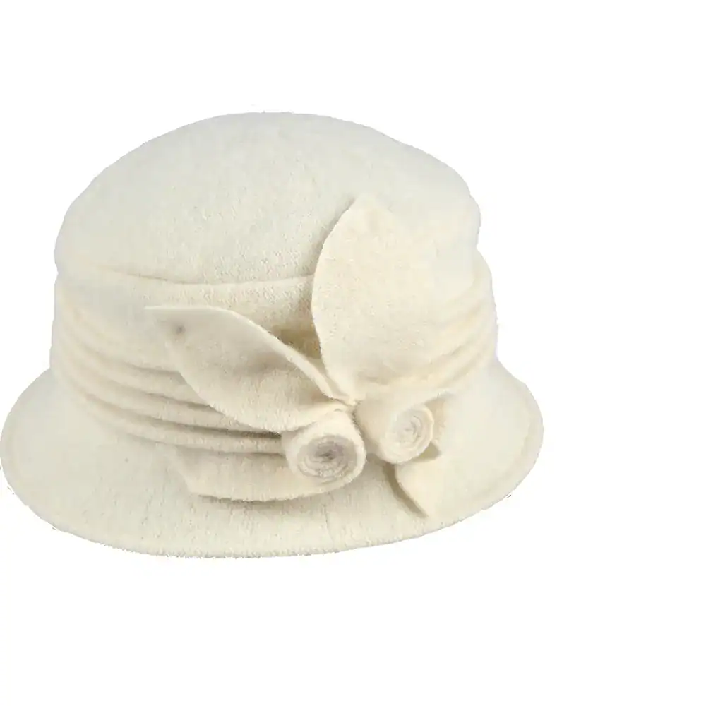 Boiled wool ribbed cloche 7549 hat winter cream