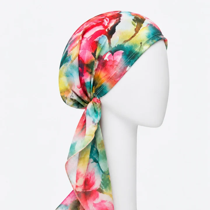 Sibelle Cancer Foulard Prenoue Chiffon Long Fleurs Roses