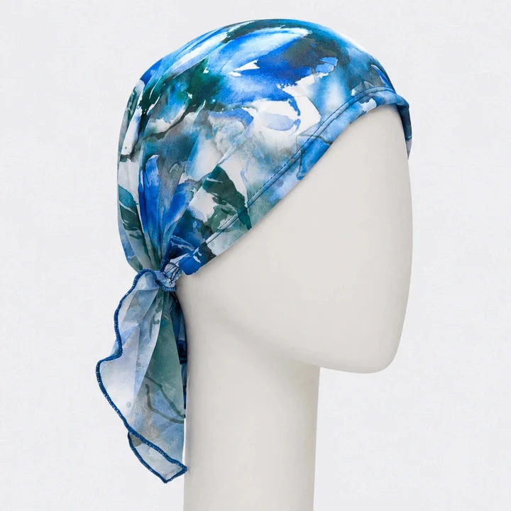 Sibelle Foulard Cancer Prenoue Chiffon Fleurs Bleues