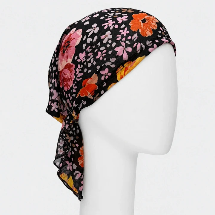 Sibelle Foulard Cancer Prenoue Chiffon Fleurs Marines