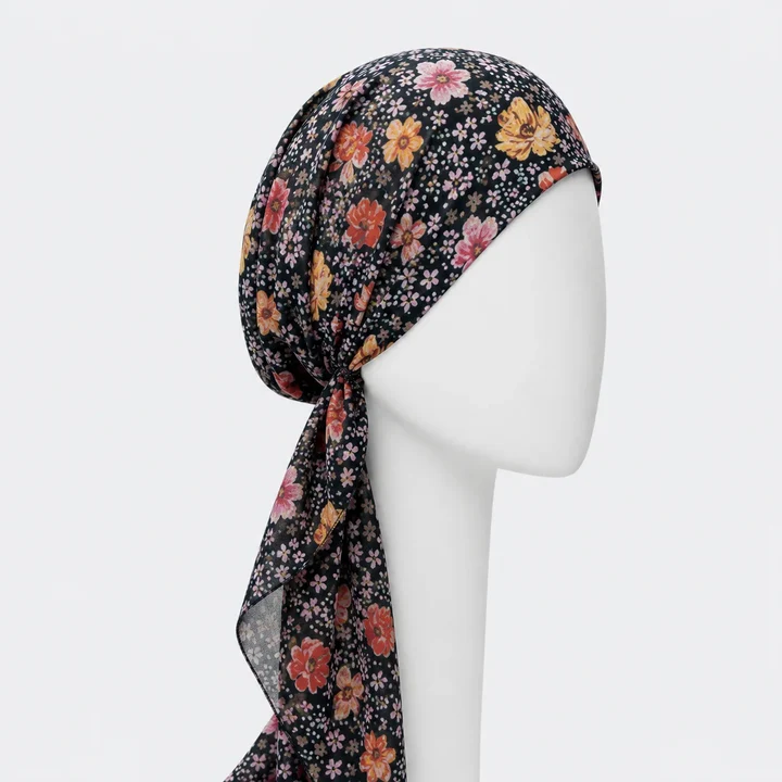 Sibelle Foulard Cancer Prenoue Chiffon Long Fleurs Marines