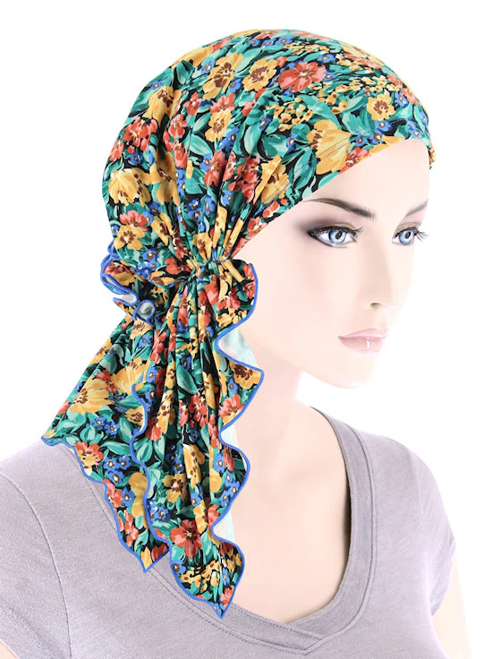 TheBellaScarfChemoTurbanHeadScarvesPre TiedBandanaforCancer878YELLOWGREENSPRINGFLORAL.jpg