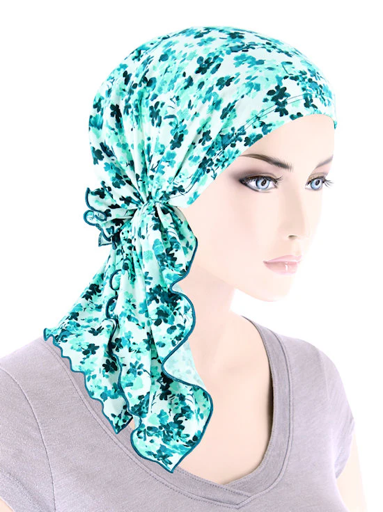TheBellaScarfChemoTurbanHeadScarvesPre TiedBandanaforCancer880MINTGREENPETITEFLORAL.jpg