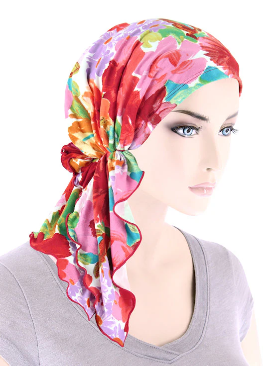 TheBellaScarfChemoTurbanHeadScarvesPre TiedBandanaforCancer893REDCREAMBOLDFLORAL.jpg