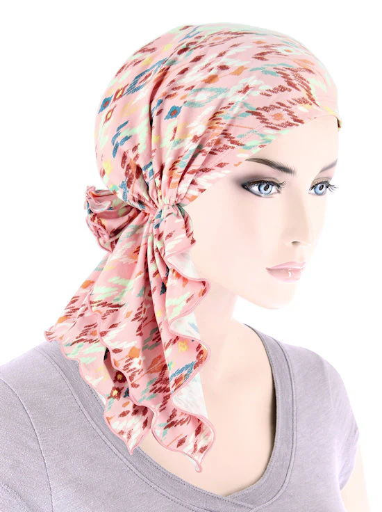 TheBellaScarfChemoTurbanHeadScarvesPre TiedBandanaforCancer900PINKPETITETRIBAL.jpg