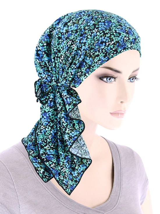 TheBellaScarfChemoTurbanHeadScarvesPre TiedBandanaforCancer902GREENBLUEPETITEFLORAL.jpg