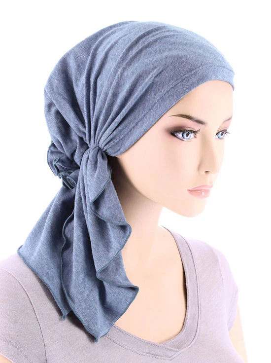 The Bella Scarf Chemo Turban Head Scarves Pre Tied Bandana for Cancer 733 Cotton Light Denim.jpg