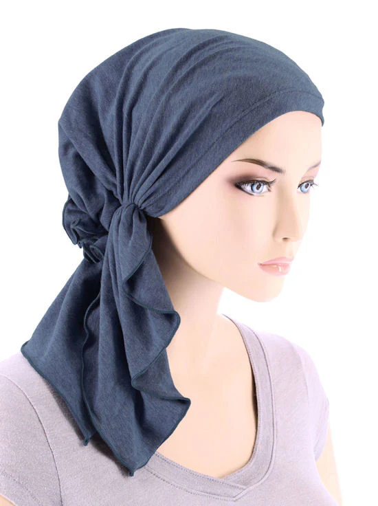 The Bella Scarf Chemo Turban Head Scarves Pre Tied Bandana for Cancer 734 Cotton Dark Denim.jpg